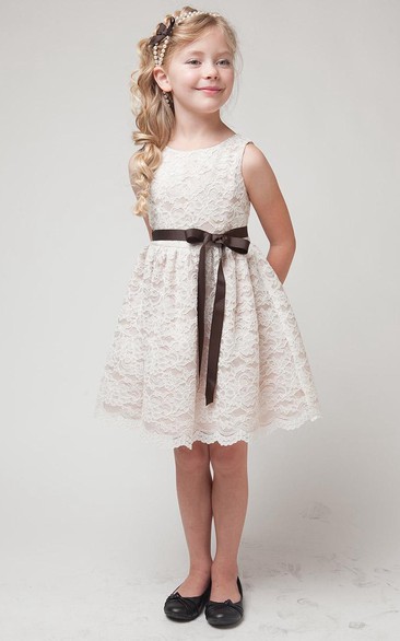 Layered Midi Slit Lace Flower Girl Dress