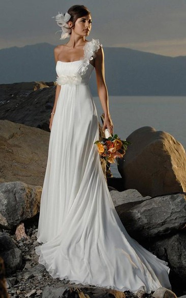 Sleeveless Single-Shoulder Column Bridal Dress