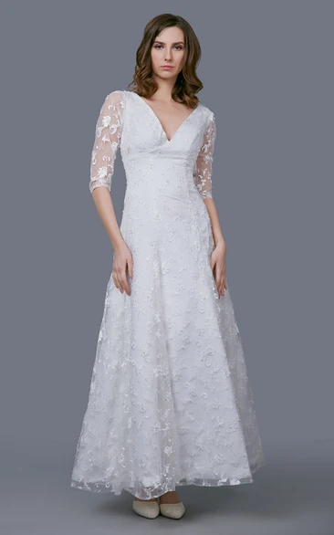 Illusion Sleeve Embroidery V-Neck Stunning Gown