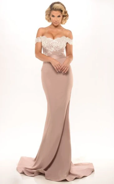 sassy Off-the-shoulder fishtail evening Dress With Lace