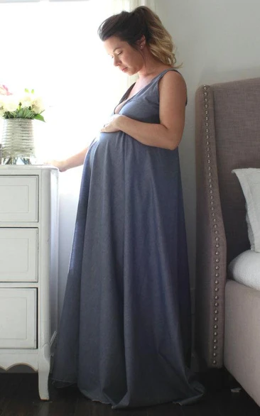 Strapped Deep-v-neck Sleeveless Empire maternity Dress