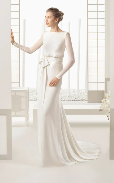 Flowing Long-Sleeved Dress With Bow And Decoratived Buttons