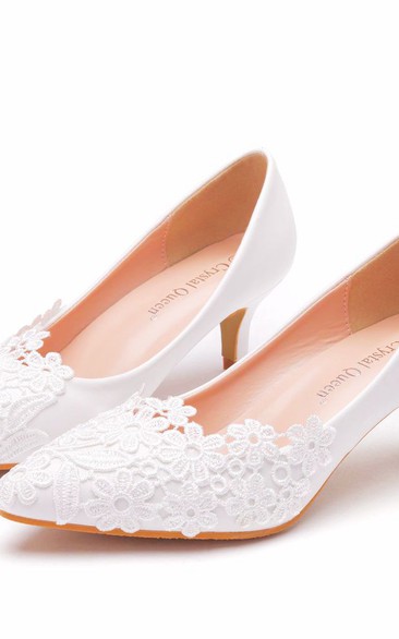 Elegant and simple lace flower wedding shoes white 5cm high-heeled bridal shoes for wedding photo