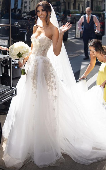 Sweetheart A-line Tulle Lace Applique Tulle Wedding Dress