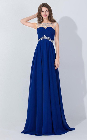 Long Jewel Embellishment Chiffon A-Line Floor-Length Dress