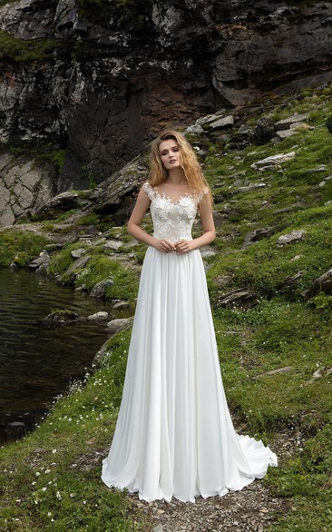 Elegant Illusion Lace Chiffon Bridal Gown