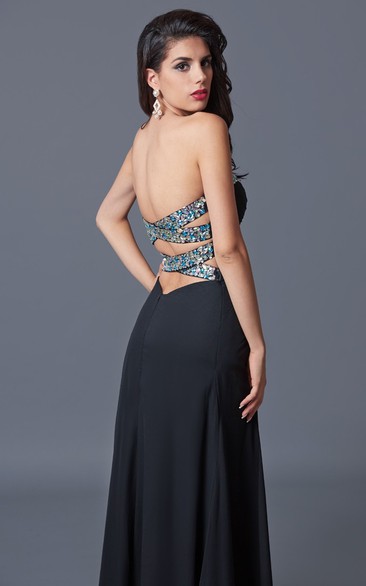 A-Line Front-Slit Crystal-Jeweled Sweetheart Gown