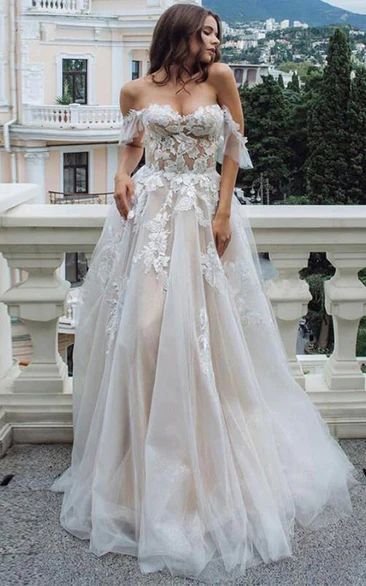 Sweetheart Empire Applique Illusion A-line Ball Gown Wedding Dress