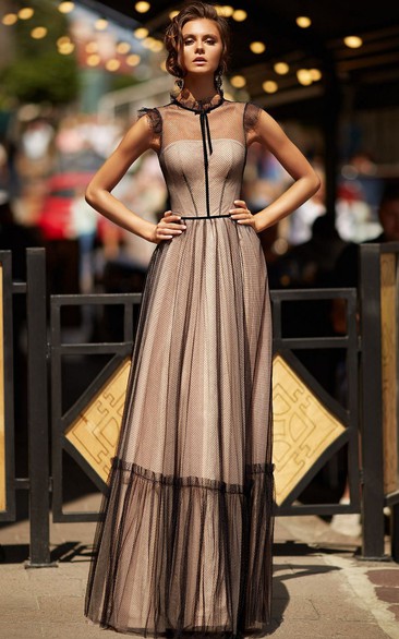 Modern Tulle A Line Floor-length Sleeveless Formal Dress with Bow