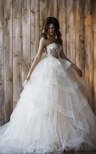 Sweetheart Lace Ruffled A-line Wedding Dress With detachable Tulle skirt