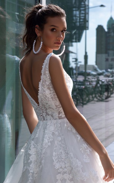 Elegant V-neck Ball Gown Lace and Tulle Wedding Dress - Dress Afford