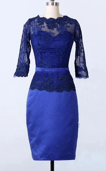 Long-Sleeve Satin Short-Midi Sheath Lace Dress