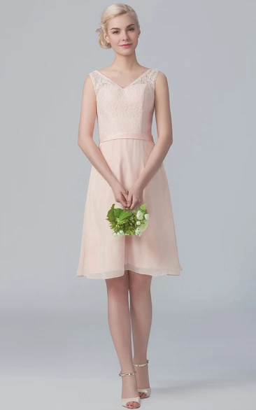 Lace Top Cap-Sleeved Midi-Length Dress
