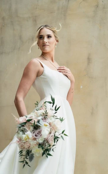 Simple Minimist Low-v Back Satin A-line Wedding Dress