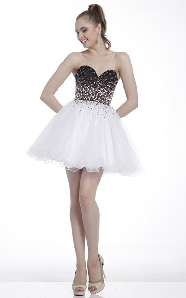 A-Line Mini Sweetheart Sleeveless Dress With Beading And Ruffles