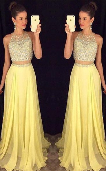 Gorgeous Beadings Sleeveless Prom Dress Long Chiffon Party Gowns