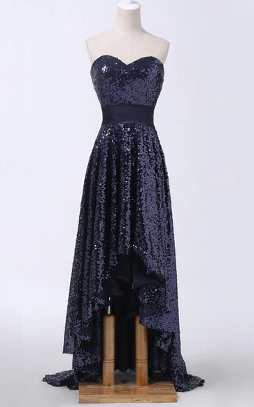 Allover Brush-Train High-Low Sweetheart Sequined Dress