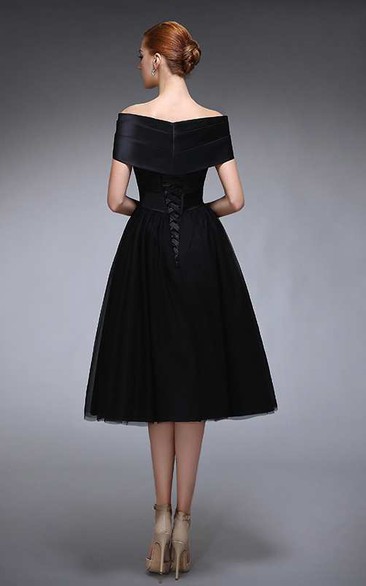 A-Line Knee-length V-neck Cap Sleeves Satin Dress Jade