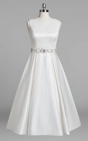 3-4-Length Jewel Sleeveless Jewel-Neckline Bridal Dress
