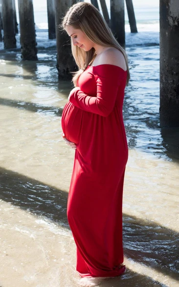 Off-the-shoulder Long Sleeve maternity Sheath Dress