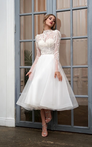 Luxury Illusion Long Sleeve Jewel-neck A-line Wedding Dress