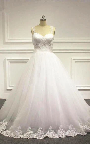 Wedding Beaded Illusion Back A-Line Sleeveless Dress