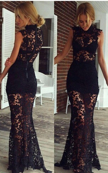 Formal Es Lace Sleeveless Sheer Skirt Black Sassy Gown