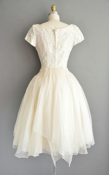 Short Sleeve Scoop-neck A-line short Wedding Dress With Zipper And Lace ...