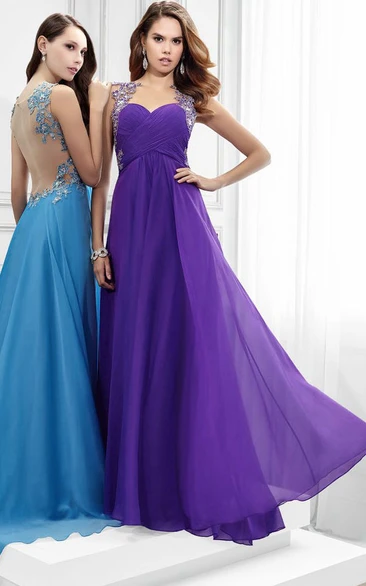 Criss cross Short Sleeve Jersey Prom Dress With Beading And Illusion