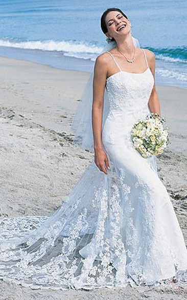 Spaghetti-Strap Beach Mermaid Trumpet Bridal Tulle Dress