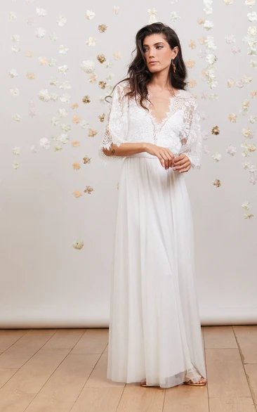 Bohemain Empire Half Sleeves Ruching Bridal Jumpsuit