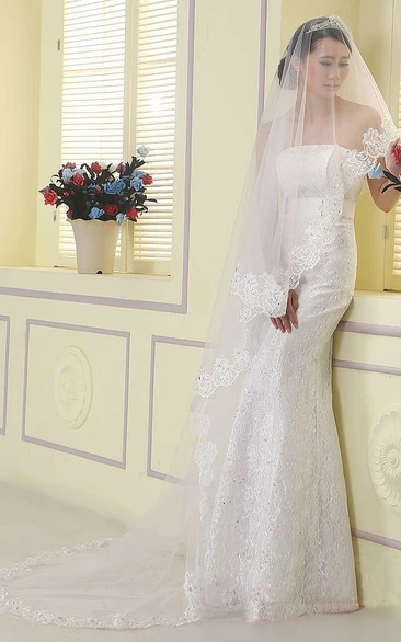 Sweep Long Tulle Wedding Veil with Lace Edge