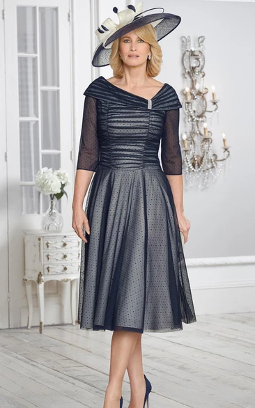 Simple A Line Tulle Knee-length Half Sleeve Mother of the Bride Dress with Ruching