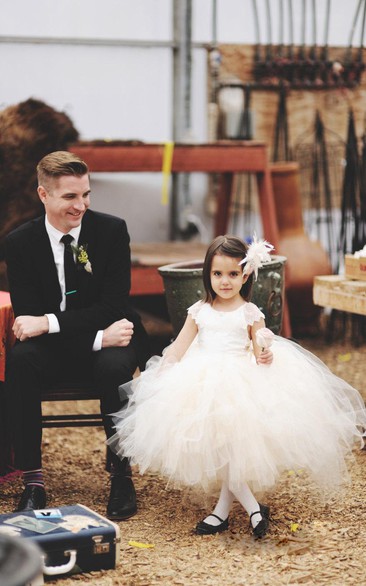 Lace Back Cap Sleeve Tulle Couture Flower Girl Dress