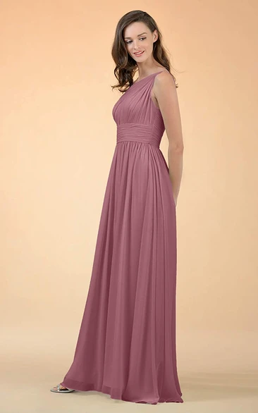 Casual A Line Chiffon One-shoulder Floor-length Bridesmaid Dress With Ruching