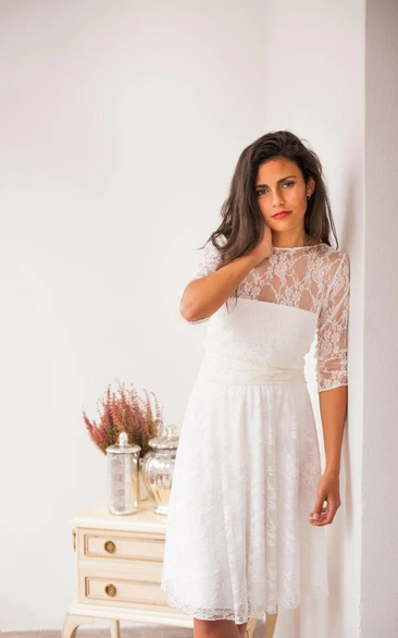 Lace Satin Long-Sleeve Short Bridal Jersey Dress