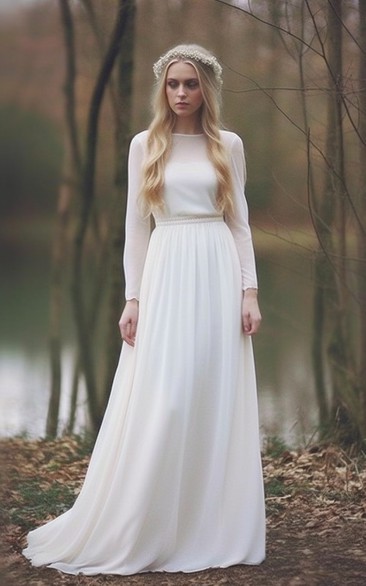 Casual Long Sleeve Chiffon Empire Simple Wedding Dress