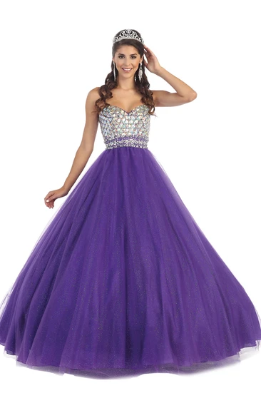 Sweetheart Crystal Strapless Sleeveless Backless Ball Gown