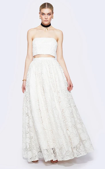 A-line Straight Across Sleeveless Floor-length Lace Wedding Dress