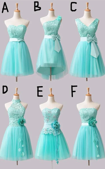 A-Line Floral Bowknot Short Lovely Bridesmaid Dress