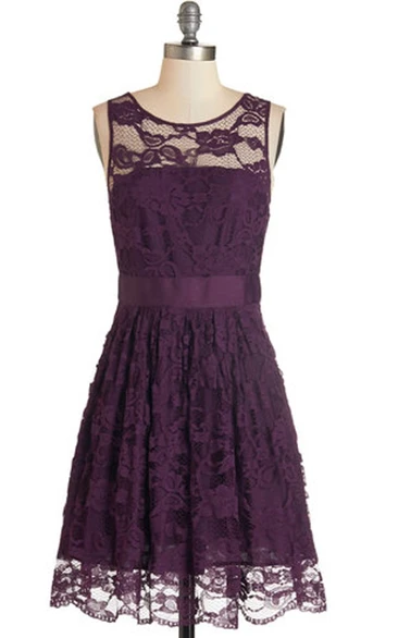Lace Scoop-neck Sleeveless short Dress