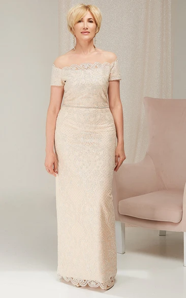 Modern Lace Sheath Floor-length Short Sleeve Mother of the Bride Dress with Split Back