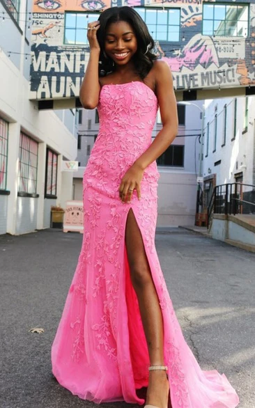 Mermaid Lace Sweetheart Sleeveless Floor-length Sweep Train Prom Dress With Split Front