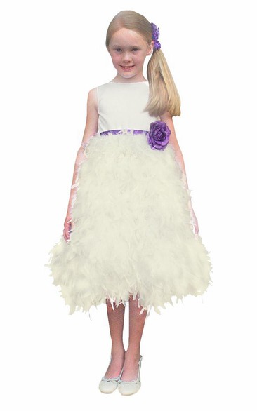 Sleeveless 3-4-Length V-Neckline Satin Flower Girl Dress