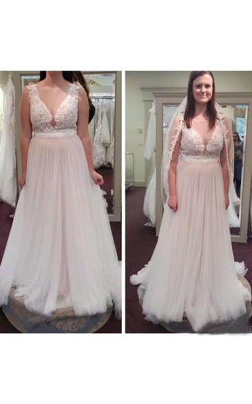 Jewel Lace Tulle  Sleeveless Wedding Dress