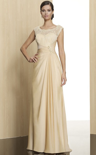 Scoop-Neckline Low-V Back Sleeveless Floor-Length Formal Dress