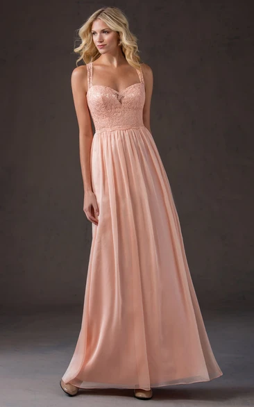 Strapped Chiffon Bridesmaid Dress With Lace top