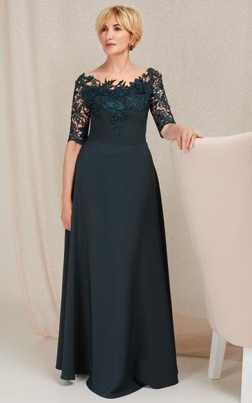Elegant Satin A Line Floor-length Half Sleeve Mother of the Bride Dress with Appliques