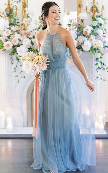 Adorable Halter Neck Tulle Backless Bridesmaid Dress