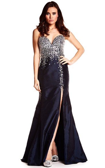 sassy Sweetheart Front-split Mermaid Prom Dress With Crystal Detailing